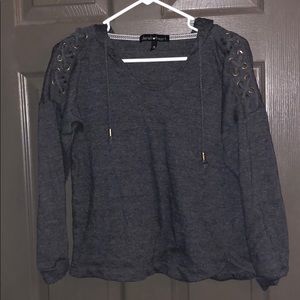 Dark Gray top with lace up on the shoulder